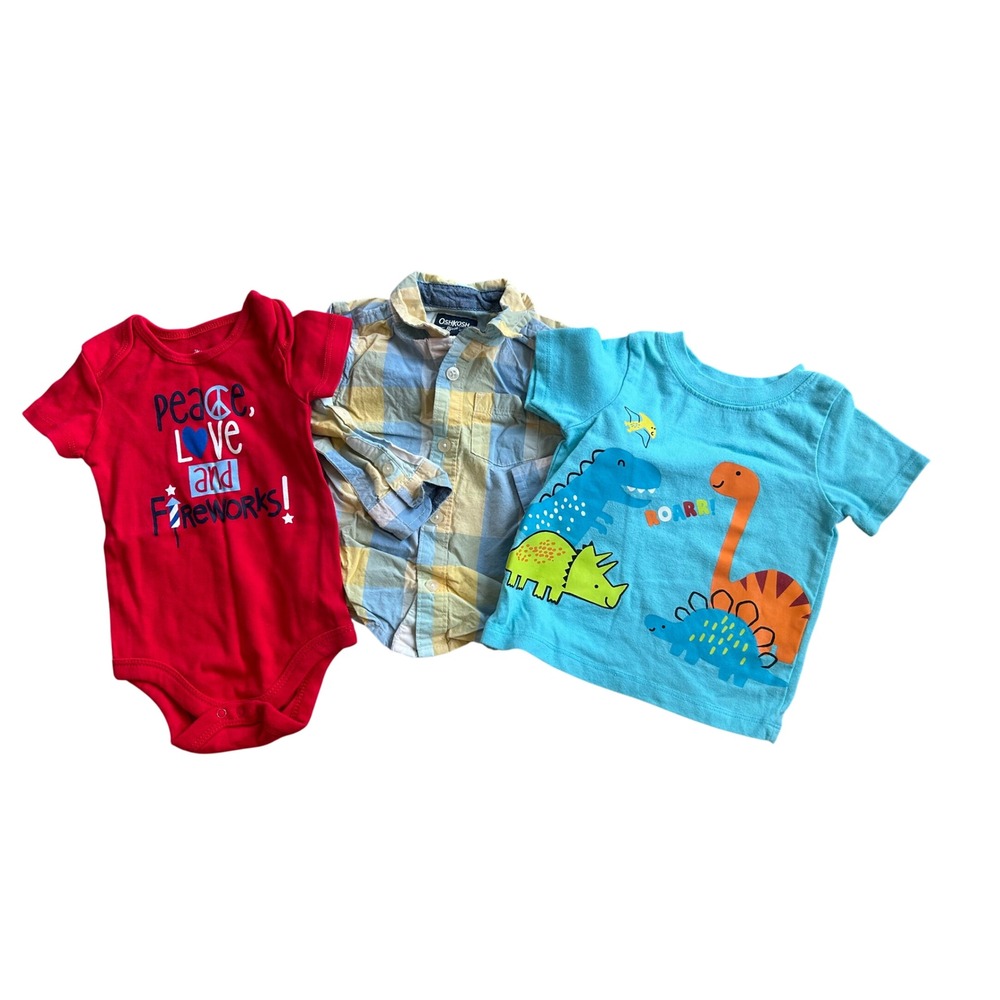 Baby Boy Bundle of 3 Short Sleeve Tops Size 12 Months Patriotic & Button Down